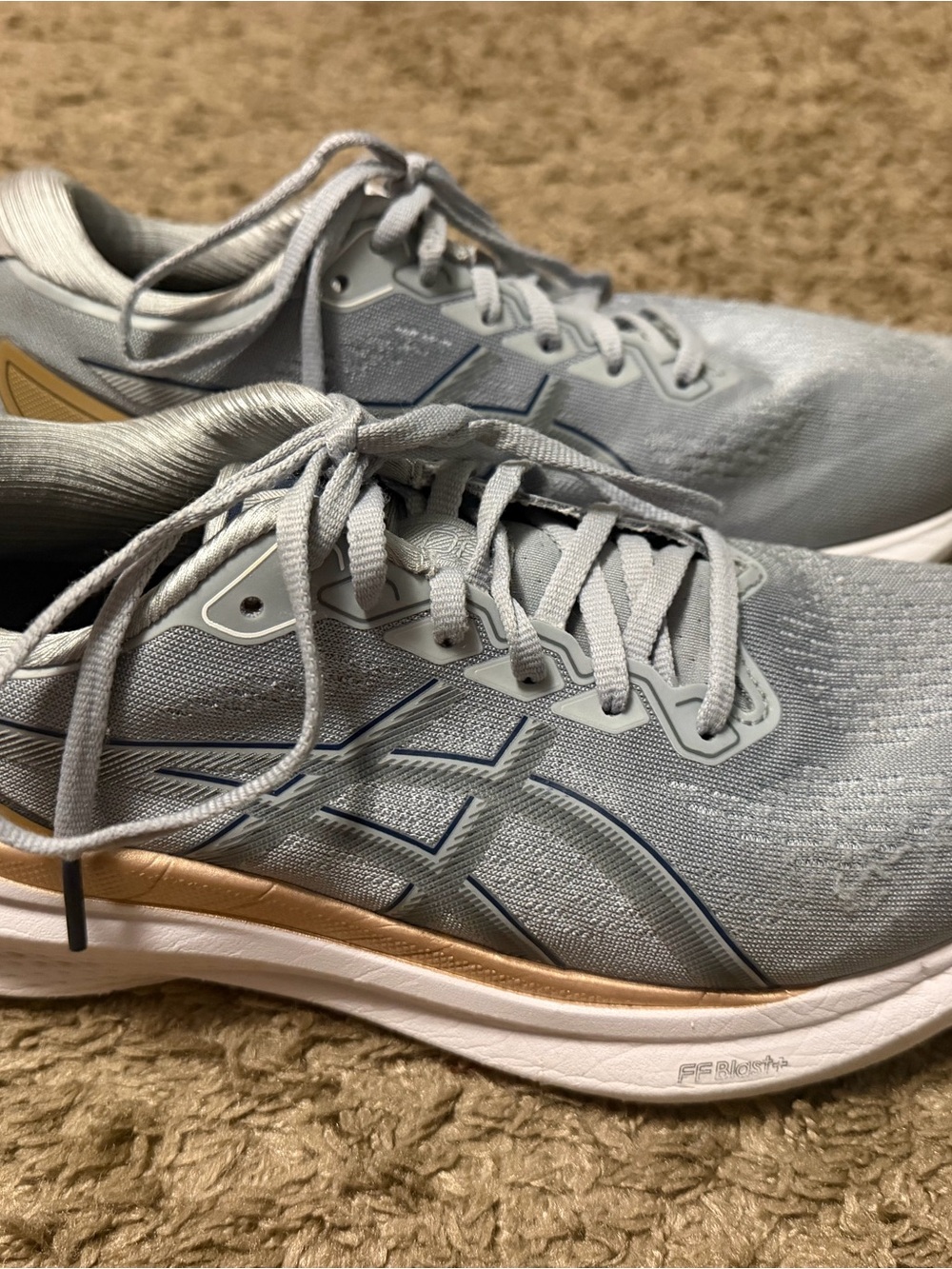 Light Gray Womens Running Shoes with Gold Accent